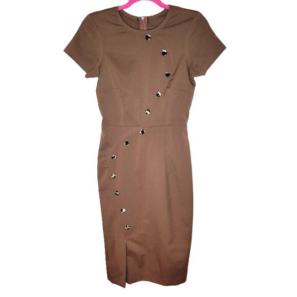 Vintage Dresses & Skirts - Beautiful Vintage Brown Pencil Dress Cheetah fabric buttons